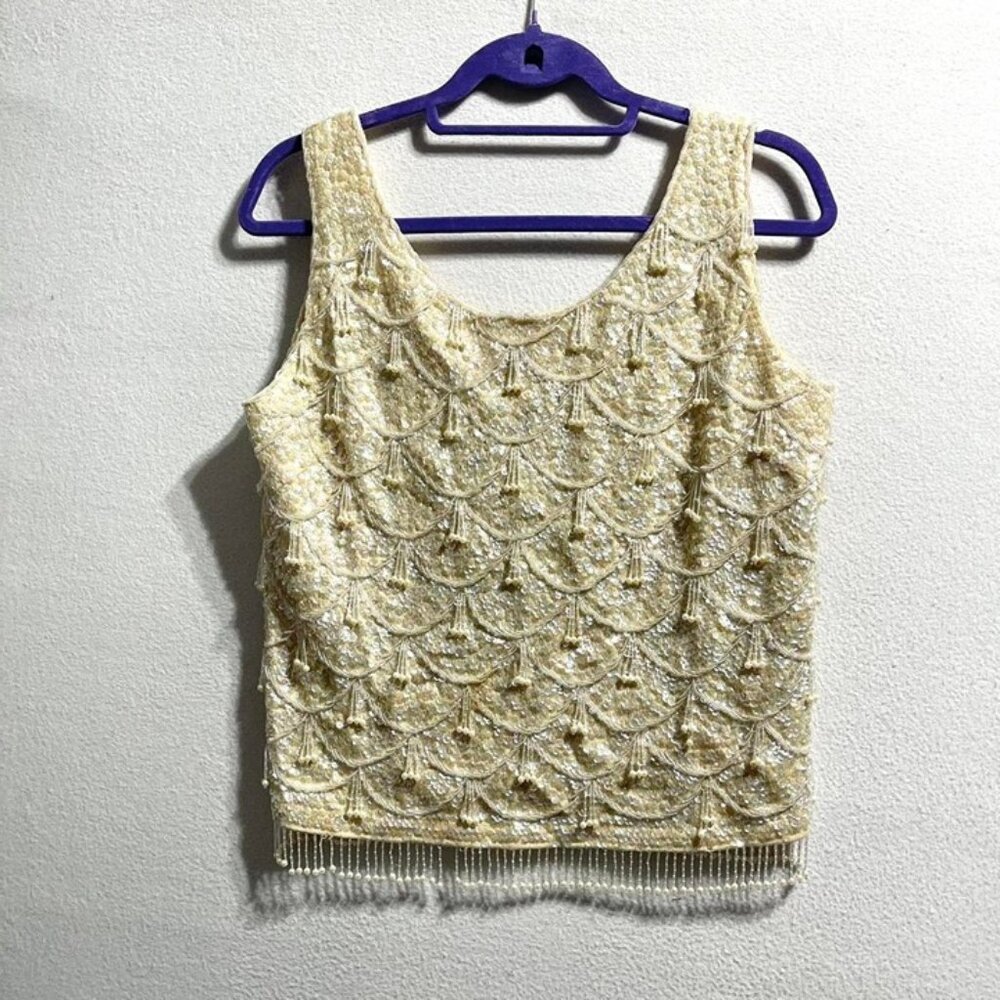 Vintage fairy beaded tank top blouse with sequins